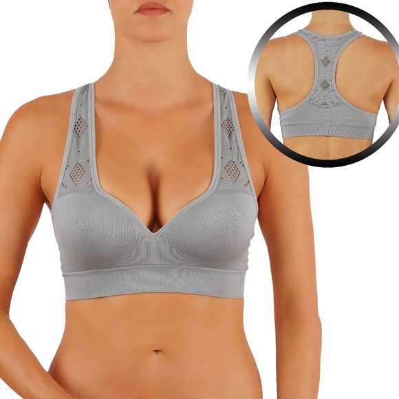 Yelete Other - V neck push up sports bra in grey
